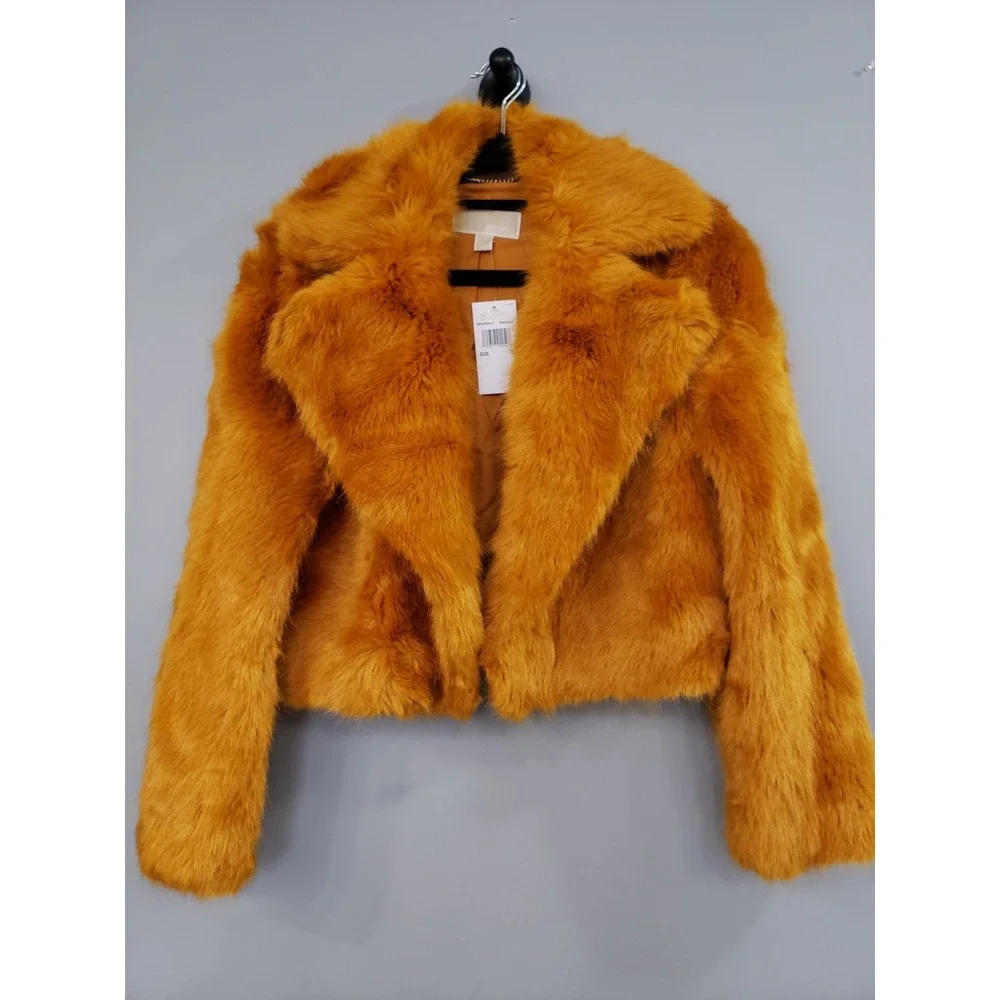 NEW Michael‎ Kors Faux Fur Selena Gomez Mabel's Orange Fur Jacket-Coat Mob Boss
